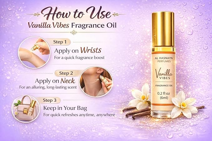 AL HASNAYN Vanilla vibes Fragrance Oil Roll-On Perfume 6ML 0.20 fl oz |Rollerball perfume |Alcohol free| Long Lasting | Gifts for men women|