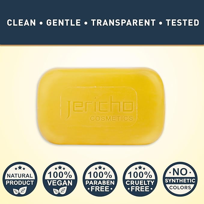 Jericho Dead Sea Sulfur Soap with Olive Oil – Helps with Acne, Psoriasis, Eczema & Blackheads – For Oily to Normal Skin – Vegan Face & Body Bar for Men & Women – 4.4 oz Each (Pack of 12)