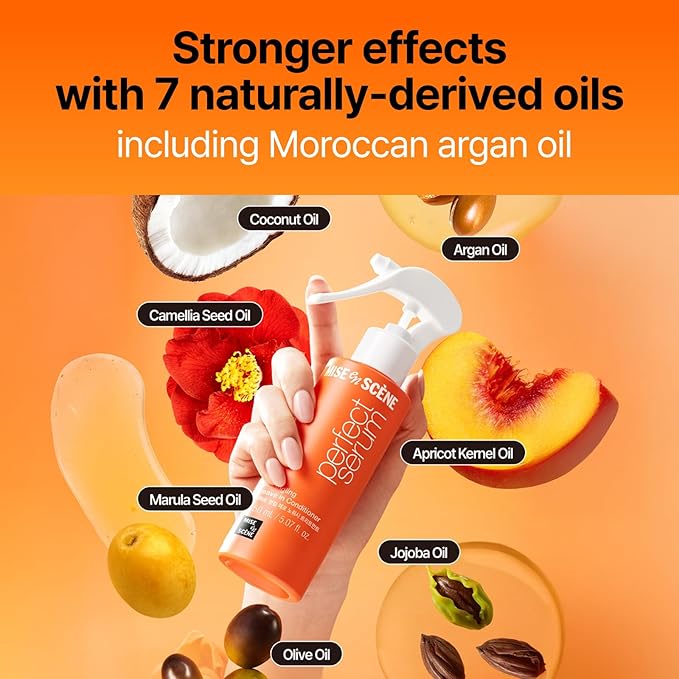 Mise En Scene Hair Mist by Perfect Serum | Non greasy No-Wash Treatment for detangle | Golden Moroccan Argan Oil | Nourishing, Shine | Non Aerosol | Korean Hair Care, Hair Gloss (5.07 Fl. Oz. /150ml)