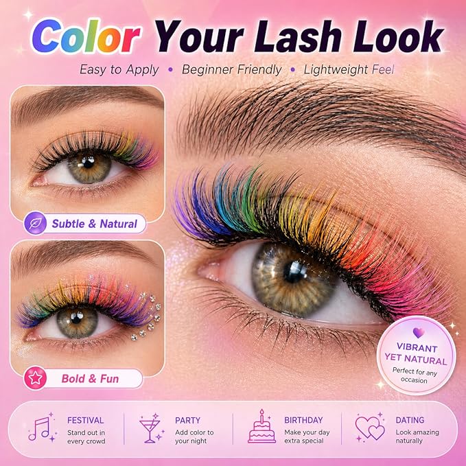 Lash Clusters Kit, 560 Pcs Eyelashes Clusters Kit 9-16mm Individual Lash Extension Kit D Curl Fluffy Wispy False Eyelashes (30D+40D+50D+40D Colored, Lash Clusters)