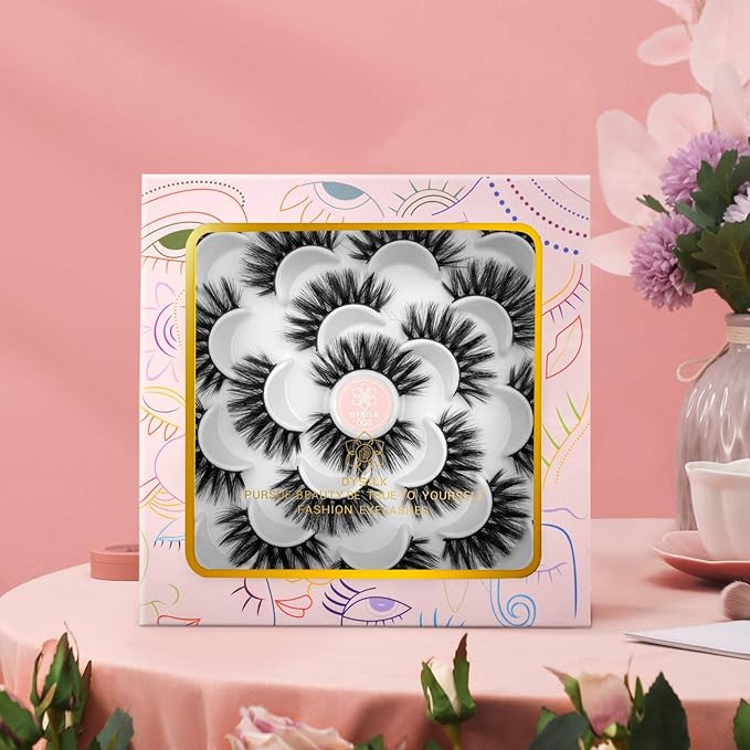 DYSILK 7 Pairs 8D Lashes Faux Mink Eyelashes Wispy Fluffy Natural Look False Eyelashes Long Lashes Pack Mink Lashes Soft Reusable Eye Lashes