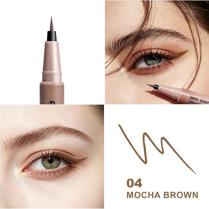Ultra Fine Liquid Eyeliner Pen - Formula for Mature Women, Slim Precision Tip for Winged & Inner Corner, Waterproof Smudge-Proof, Quick-Drying & Long-Lasting #04 Mocha Brown