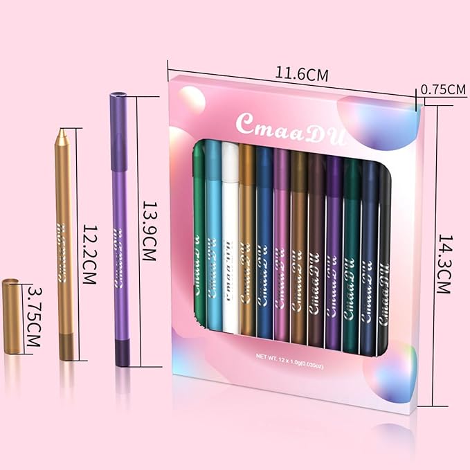 Eyeliner Set, 12 Colors Eye Shadow Pencil, Metallic Glitter Pearl Eye Pencils, Professional Waterproof Long Lasting Eye Makeup Set for Women