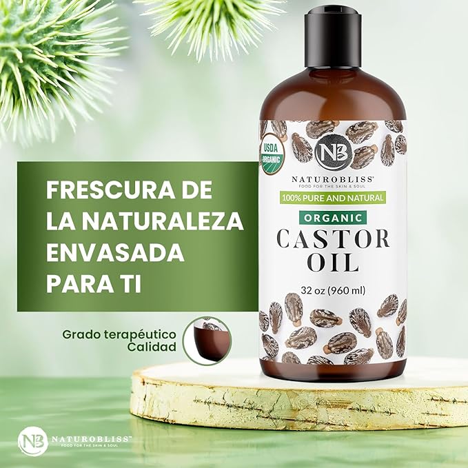NaturoBliss 100% Pure Organic Castor Oil – Expeller-Pressed & Hexane-Free – Professional/Salon Size for Hair, Skin, Lashes & Brows, with Beauty Starter Kit – 32 fl oz (Bulk Value)