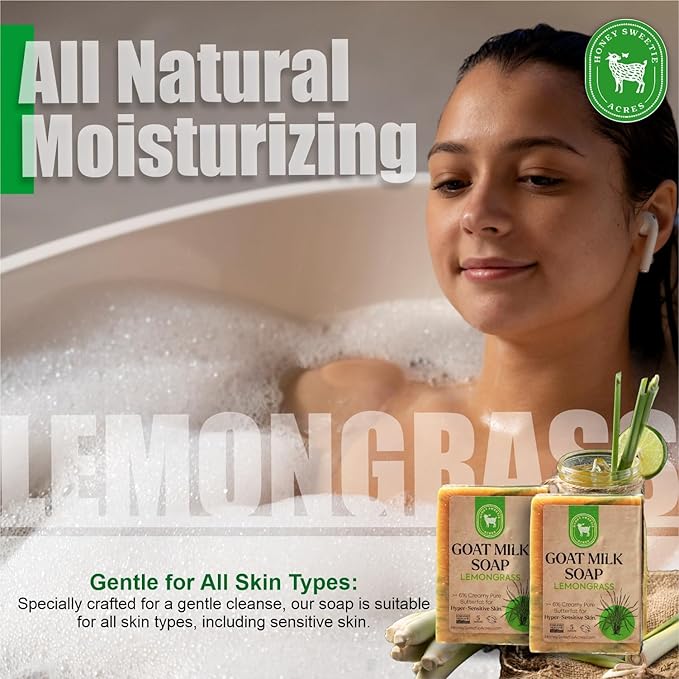 Honey Sweetie Acres 2-Pack Lemongrass Goat Milk Soap - Handmade 5 oz Bar, Made with Natural Ingredients, Moisturizing & Gentle, Made in the USA