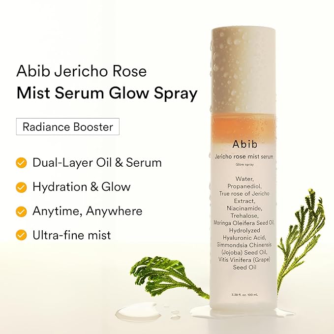 Abib Jericho Rose Mist Serum, Glow Spray 3.38 fl oz I Vegan Collagen, Creamides I Face Moisturizer, Radiance Booster, Korean Skincare I 4 Types of Seed Oil
