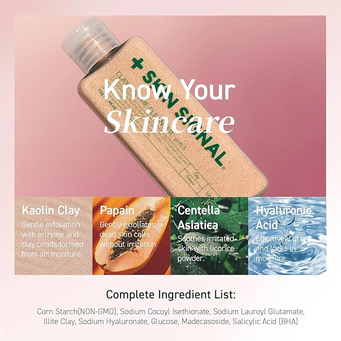 Pink Clay Enzyme Cleanser, Blackhead Remover Powder Cleanser, Deep Pore Cleansing with BHA, Gentle Exfoliating Face Wash, Facial Scrub for Acne-Prone Skin, Korean Skin Care