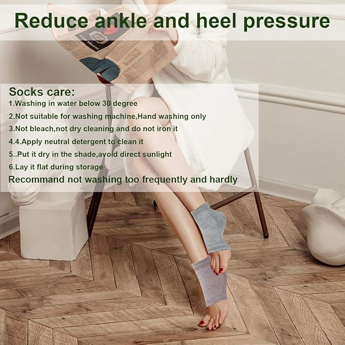Vented Moisturizing Gel Heel Socks, 3 Pairs Toeless Spa Sock for Foot Care Treatment, Cracked Heels, Dry Feet, Foot Calluses (Gray, Green, Pink)