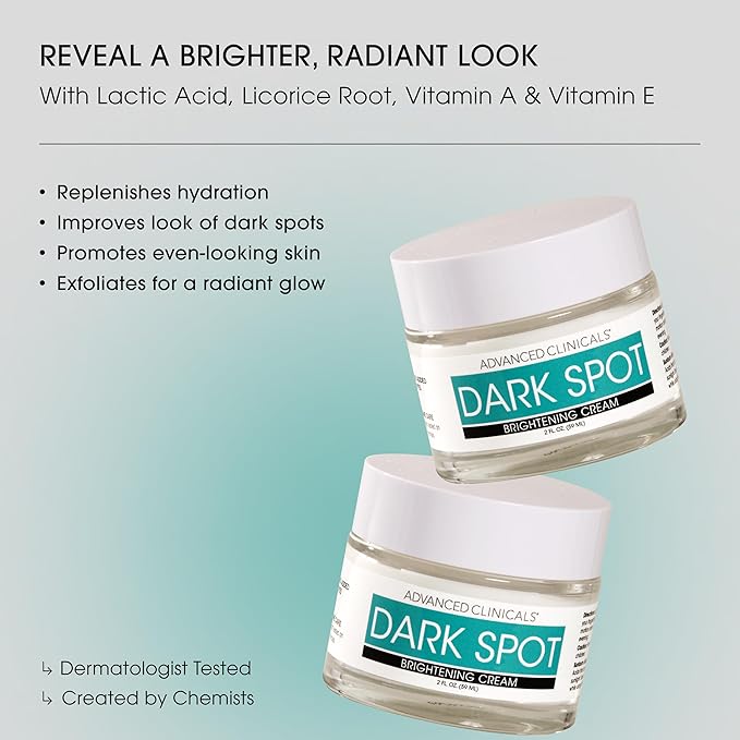 Advanced Clinicals Dark Spot Face Moisturizer | Lactic Acid Lotion For Face With Caffeine, Cocoa Butter, & Vitamin A | Brightening Cream Visibly Reduces Look Of Dark Spots & Uneven Skin Tone, 2 Fl Oz
