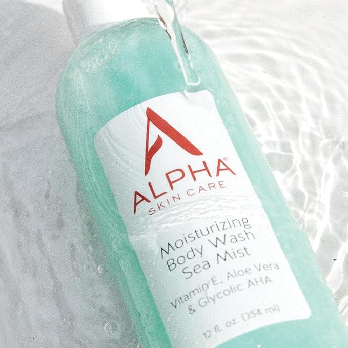 Alpha Skin Care Moisturizing Body Wash, Gentle Soap-Free Anti-Aging Formula, Glycolic AHA, Vitamin E & Aloe Vera, Conditions & Soothes, All Skin Types Hydroxy Acid, 12 Oz, Pack of 2