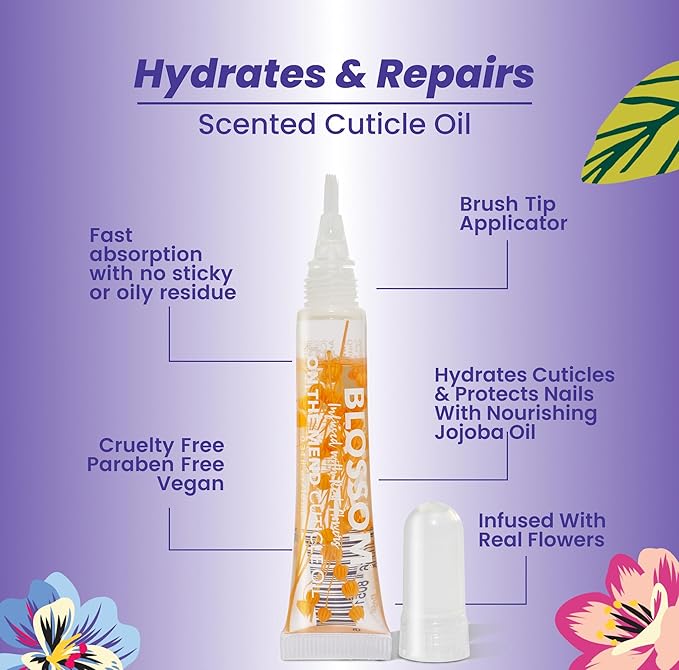 Blossom Cuticle Oil Pen for Nails, On the Mend Scented Travel Nail Oil for Growth and Strength, Infused with Real Flowers 0.34oz, Hibiscus