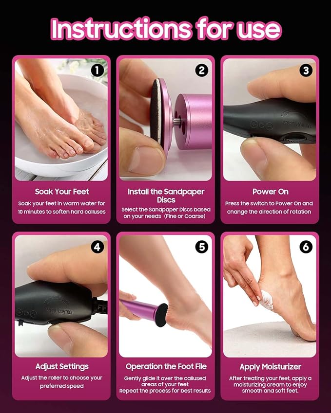 FSA&HSA Electric Foot File - High Torque,Callus Remover for Feet,Adjustable Speed Foot File with 60 Pcs Sandpaper Discs,Professional Pedicure Tool for Dead Skin and Calluses