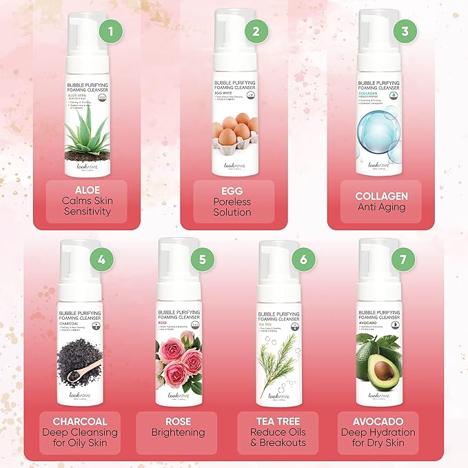 LOOKATME Korean Face Wash for Sensitive Skin - Water Based Bubble Skincare Cleanser - K Beauty Natural Acne Foaming Cleaner - Hydrating Skin Care Cleansing Foam with Low pH - Aloe Vera