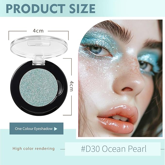 Refillable Eyeshadow Palette - Matte/Glitter/Duo-Chrome Pressed Powder & Cream Formula, Neutral/Shimmer/Smokey Multichrome, Travel-Friendly Iron Pan Refills (Glitter, D30)