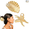 Beach Accessories for Women,2Pc Gold Seashell & Starfish Hair Clip Oversized Metal Claw Clips,Beach Hair Accessories,Summer Beach-Vibe Hair Accessories