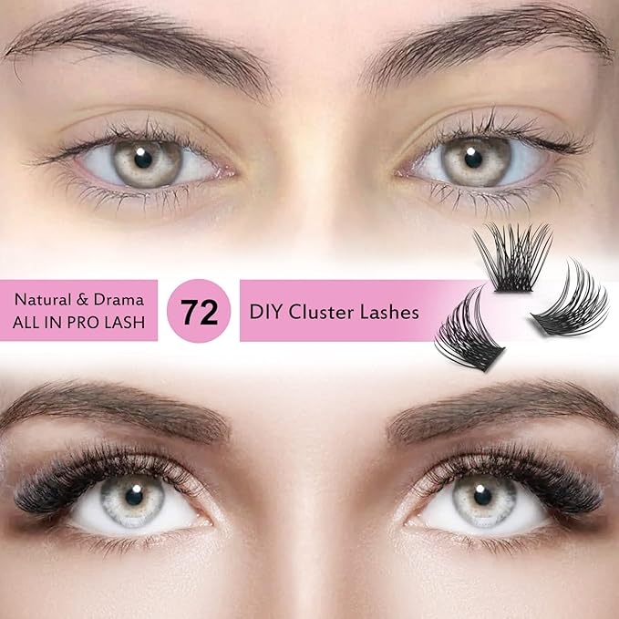Cluster Lashes 72 Pcs Lash Clusters DIY Eyelash Extension Individual Lashes Attraction C-8-16 mix Thin Band Easy to Apply at home Lashes(Attraction,C-8-16mix)