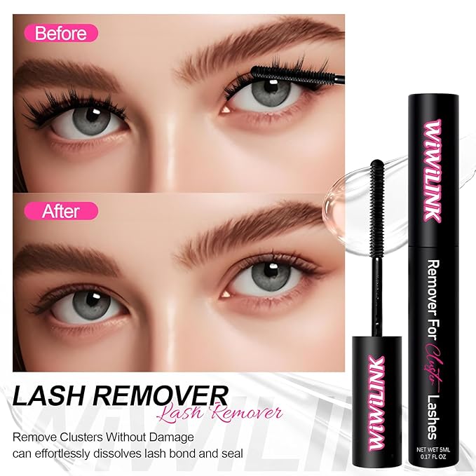 Lash Glue Remover for Lash Extensions Eyelash Extension Remover 5 ML Gentle Eyelash Glue Remover DIY Lash Clusters Remover Mascara Wand Cluster Lashes Removal Gentle Eye Cleanser