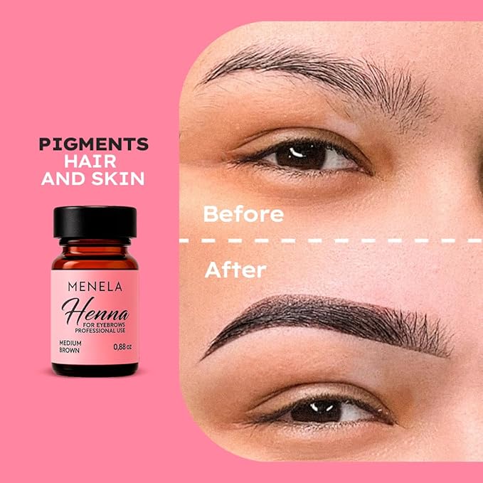 MENELA Eyebrow Henna Tint Kit – Medium Brown – Up to 60 Applications, DIY & For Professional Use, 2.5g Henna + 15ml Fixer, Bamboo Extract, Easy At-Home Brows, Ammonia-Free, Vegan