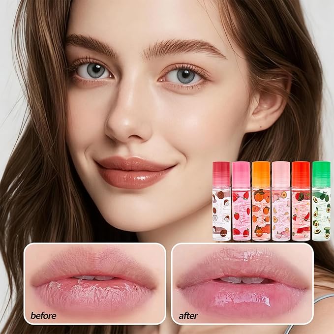 ADMD 6-Pack Tinted Lip Oil Roller Gloss - Hydrating & Non-Sticky for Dry Lips, Moisturizing Lip Care for Women & Men