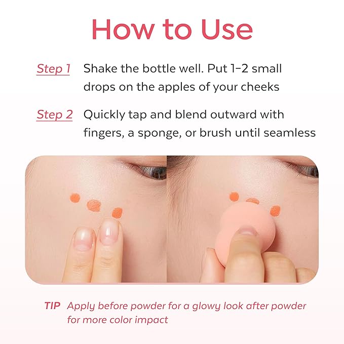 A'PIEU Juicy-Pang Water Blusher [PK01] – Fruity Liquid Blush for Cheeks, Buildable & Blendable Color, Hydrating Dewy Finish with Fruit Extract Blend & Rose Flower Water, 0.31 fl oz