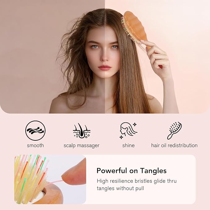 Boar Bristle Hair Extension Brush for Women Girls -Hairbrush for Extensions and All Hair Types, Loop Brush for Restore Natural Shine, Frizz Control, Smooth & Detangle