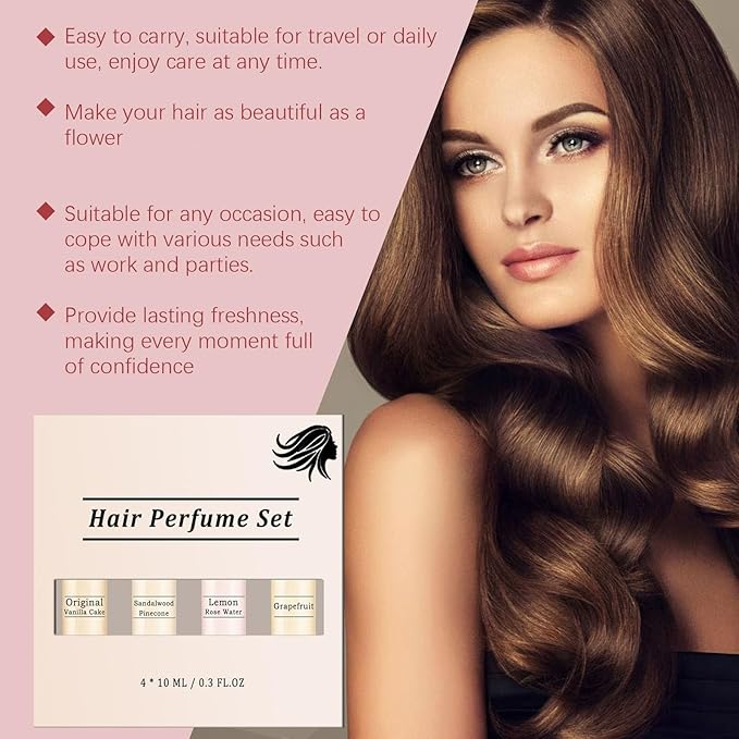 Hair Perfume For Women Long Lasting, 4pc Set with Original Vanilla Cake, Sandalwood Pinecone, Lemon Rose Water & Grapefruit, Hair & Pillow Mist for Daily Use | Lightweight Perfume Spray Gift Set