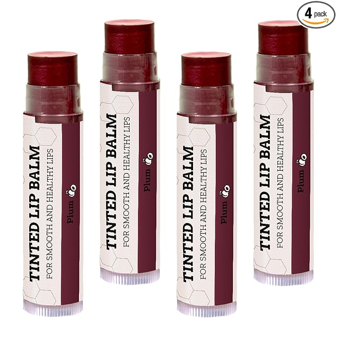 Earth's Daughter Tinted Lip Balm 4 Pack of Plum Color - Beeswax, Coconut Oil, Cocoa Butter, Vitamin E -Moisturize and Beautify, Paraben Free