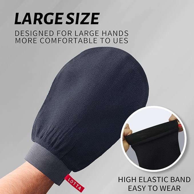 LOTTA Korean Exfoliating Mitt 2Pcs Bath Gloves Bathing Tanning Mitts Self Tanner Shower Body Scrub Large Size Suitable for Men and Women Black