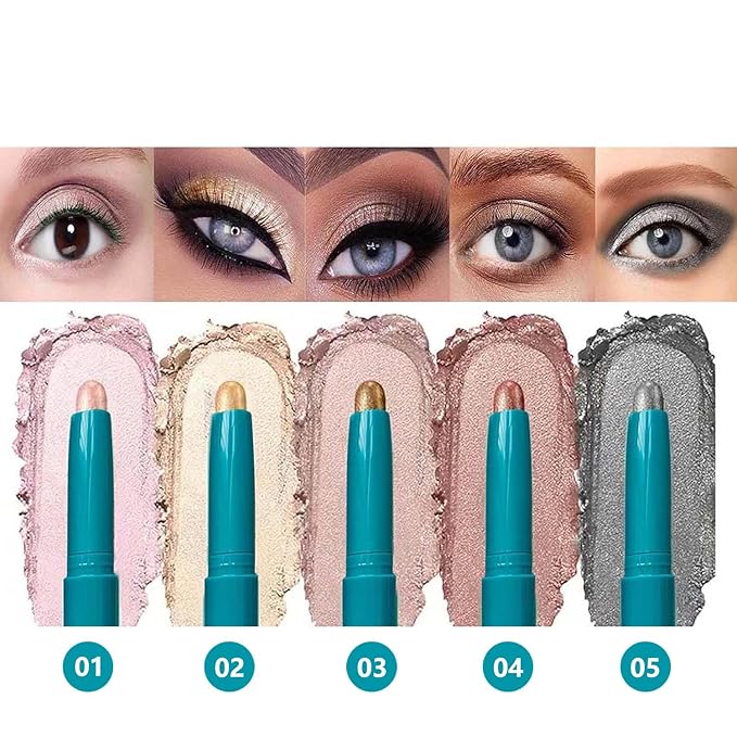 Gray Black Eyeshadow Stick, Cream Shimmer Glitter Eye Brightener Stick Waterproof Long Lasting Smooth Eyeliner Pencil Highlighter Makeup # 05