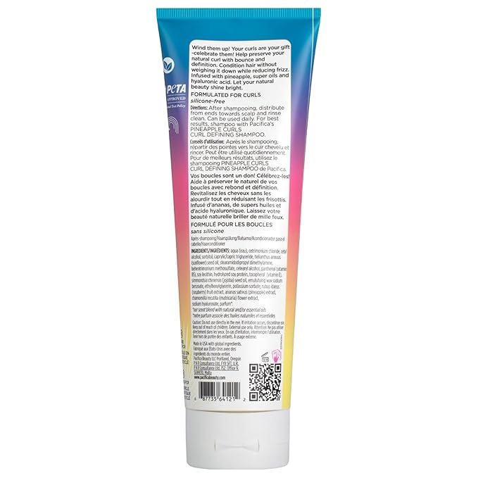 Pacifica Beauty, Pineapple Curls Defining Natural Conditioner, For Curly, Coily and Textured Hair Types, Pineapple Scent, Sulfate Free and Silicone Free, 100% Vegan and Cruelty Free | Hair Conditioner