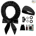 Gwabee No Heat Curling Headband, 70" Soft Hair Curlers to Sleep In Overnight Curls Headband, No Heat Hair Curler Ribbon Curl Wrap for Long Hair Rollers, 9 PCS Curling Rods Set with Yoga Strap -Black