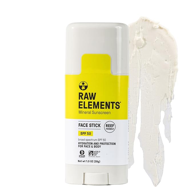 Raw Elements Face Stick SPF 50 All-Natural Mineral Sunscreen - Reef Safe, Water Resistant, Broad Spectrum UVA/UVB Protection, Safe For All Ages, Travel Size 1 oz