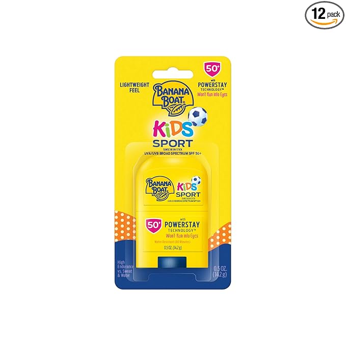 Banana Boat Sport Kids Sunscreen Stick SPF 50,0.5oz | Travel Size Sunscreen for Kids,Childrens Sunblock SPF 50,Oxybenzone Free,0.5oz,(Pack of 12)