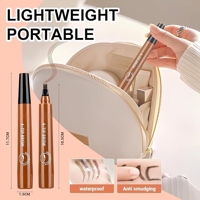 2PC Microblading Eyebrow Pencil,2026 Upgraded 4 Tipped 3D Waterproof Brow Pencil with,Micro-Fork Tip Easy to Create a Natural Makeup Look, Suitable For All day use (Dark Brown)