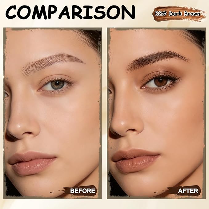 2Pcs Peel Off Eyebrow Tint,Long-lasting Tattoo Eyebrow Gel Easy Peel Off,Waterproof Brow Stain Gel,For Fuller & Defined Looking Brows（02 Dark Brown）