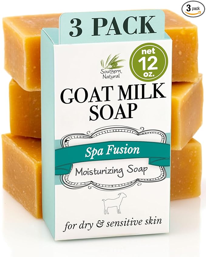 Southern Natural Goat Milk Soap Bar - 3 Pack Essential Oil Blend - For Dry Sensitive Skin. Natural Handmade Face & Body Soap For Men & Women. (Net 12 oz)