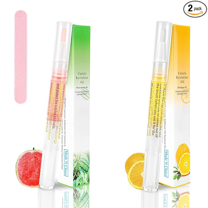 2PCS Cuticle Oil Pen for Nails,Nail Oil Pen for Nail Care,Cuticle Oil for Nails with Nail File,Nail Oil Cuticle Prevent Dry Cracking and Hangnails,Deep Nourishment(Orange & Watermelon Flavor)