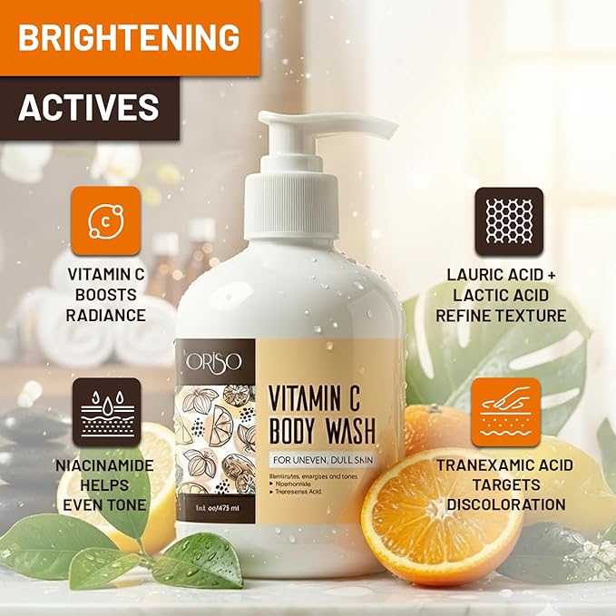 Vitamin C Body Wash For Uneven & Dull Skin - With Niacinamide and Tranexamic Acid - Brightening Daily Cleanser - 16 fl.oz