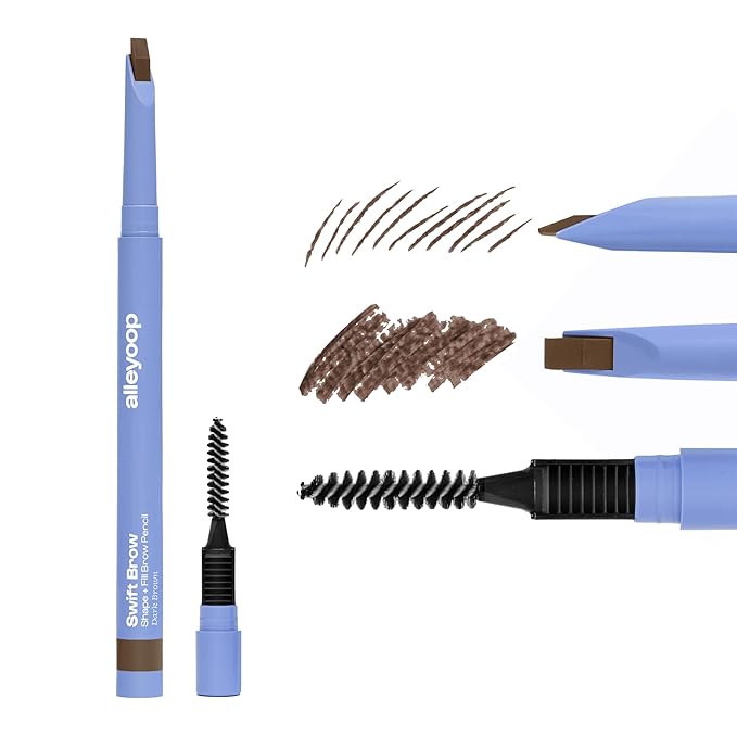 ALLEYOOP Swift Eyebrow All-In-1 Brow Definer with Built-In Sharpener & Spoolie Brush, Water & Smudge Resistant and Eyebrow Pencil for Women, Natural Matte Finish, Vegan, Cruelty-Free (Dark Brown)