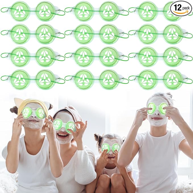 Skicuff 12 Pcs Cucumber Eye Pads Gel Eye Masks Cooling Heating Eye Pads Spa Party Favors Sleepover Slumber Party Supplies