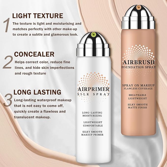 AIUEO Airbrush Foundation Makeup Spray Airbrush Spray Makeup Primer,Full Coverage Air Brush Foundation for Radiant Finish-02 Beige