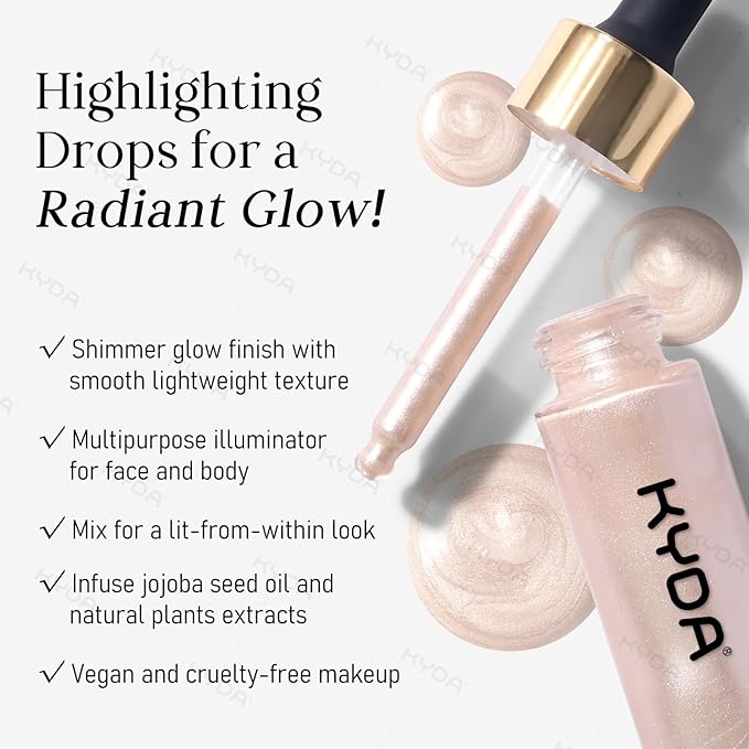 KYDA Liquid Highlighter Drops, Multiuse Liquid Glow Filter Makeup for Face & Body, Glowing Bronzer Drops with Skincare Formula, Radiant Glow Liquid Highlighter Makeup, Champange