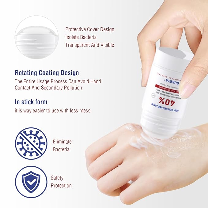 OUKEYA Urea Cream Stick 40%, Foot & Hand Balm for Dry, Cracked Heels & Rough Skin, 40 Percent Urea Lotion for Feet Maximum Strength,1.06 oz