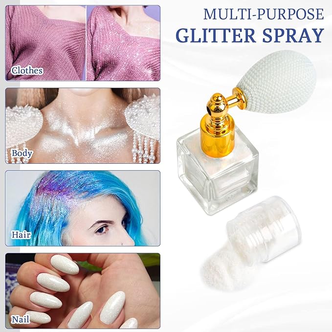 Body Glitter Spray Set,Hair & Face Glitter, Extra Fine Shimmer Powder Spray for Long Lasting Sparkle, Quick-Drying Makeup for Rave, Festival, Face Body Hair Clothes, Halloween Christmas Easter Crafts