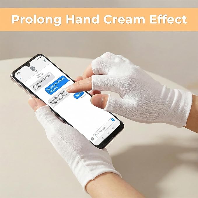 Cotton Fingerless Gloves, 5 Pairs White Cotton Gloves for Dry Hands 5 Open Fingertips Soft Moisturizing Gloves for Adults Eczema, Skin Treatment, Hand Spa, Overnight Hydration