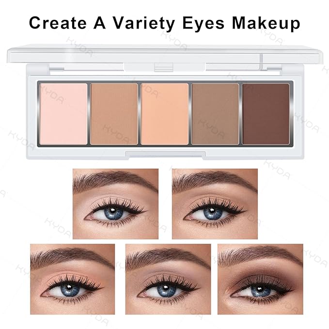 KYDA 5 Colors Netural Nude Eyeshadow Palette with Brush, Matte Brown Eyeshadow, All Matte Eyes Palette, High Pigment Eye Makeup Gift for Women, Korean Eyes Makeup, EARTH
