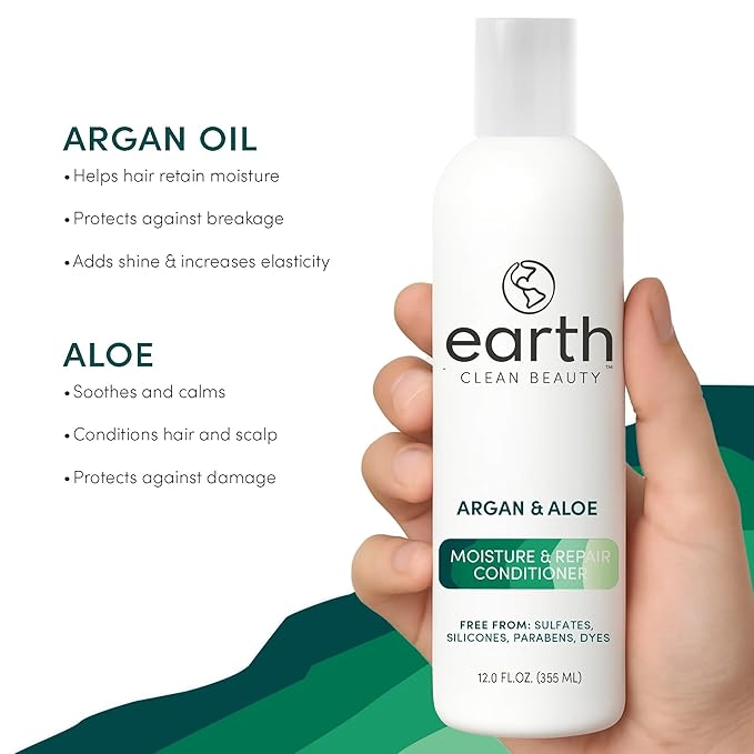 earth Moisture and Repair Conditioner - Hair Conditioner with Argan and Aloe - Sulfate and Paraben Free Conditioner Protects Against Breakage - 12 oz