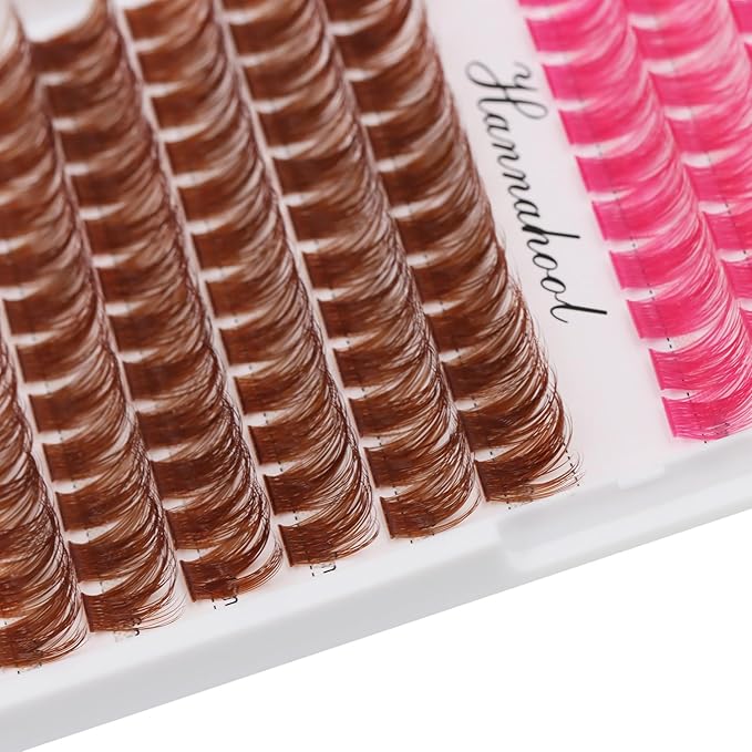 12rows-Large Tray Mixed 8-10-12-14-16mm/Mixed 14-15-16mm/Mixed14mm-16mm/Mixed 18-20mm Wide Stem Individual False Eyelashes Dramatic Black Cluster Eyelashes (T50-rose red -brown-14-16mm)