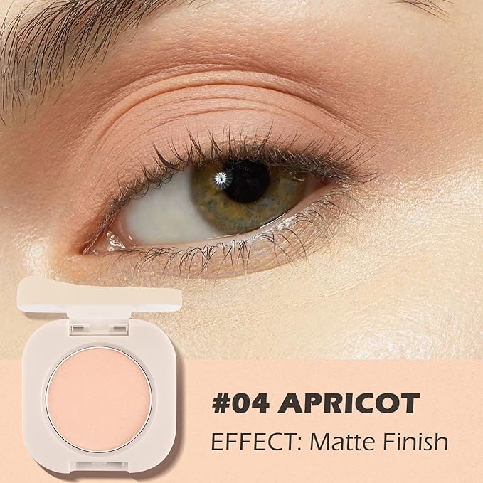 Apricot Eyeshadow with Brush, Single Matte Mini Eye shadow Palette, Silky Fine Highly Pigmented Powder, Lightweight & Ultra-Blendable Formula for Daily Natural Peach Eye Makeup (#04)