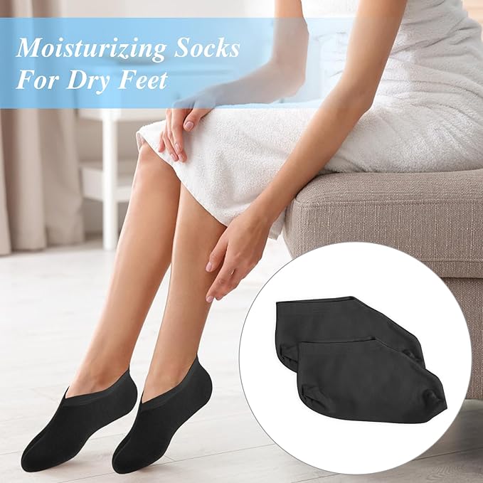 3 Pairs Foot Moisturiser Socks Overnight, Spa Cotton Socks for Foot Cream, Lotion Sock for Moisturising for Dry Feet Care, Moisturising Sock for Cracked Heel Repair Women Men (Black)